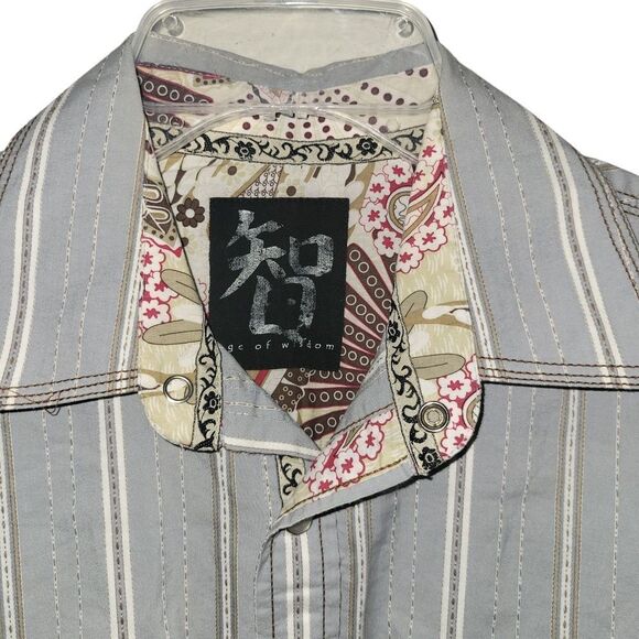 Age Of Wisdom Mens Gray Striped Shirt - Picture 2 of 6